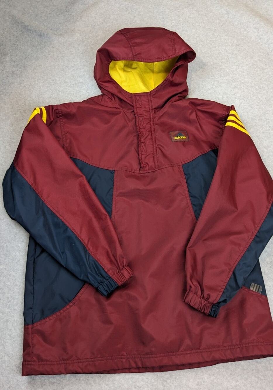 VTG Adidas Pullover Jacket Youth Large Windbreaker Red Blue Hooded 1/4 Zip Lined